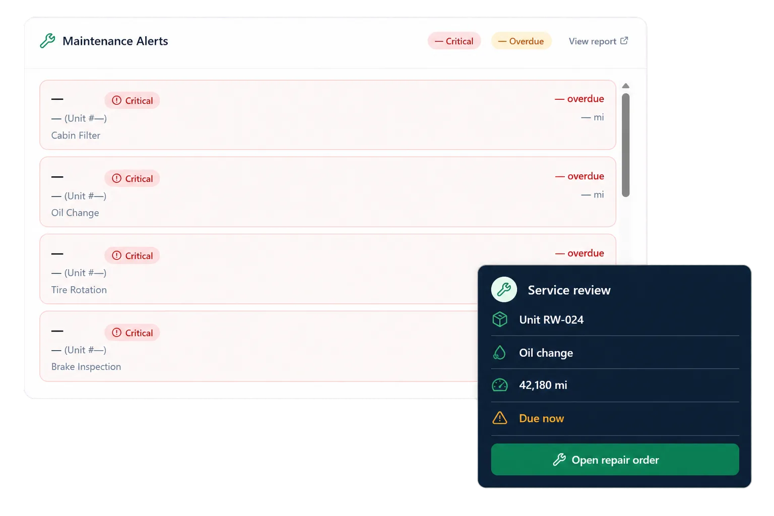 Find due service before it disrupts the rental plan