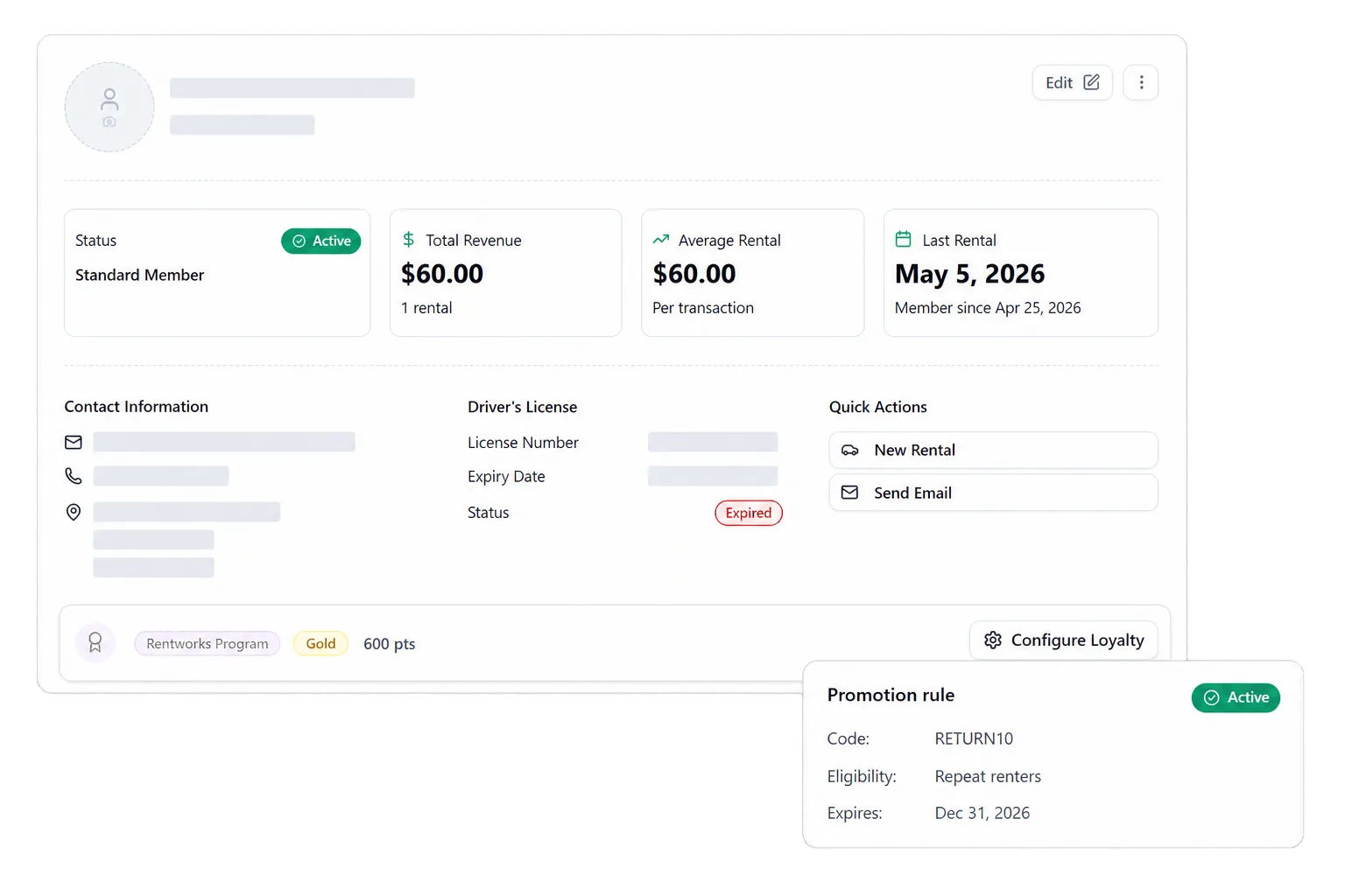 Connect repeat-renter rewards and promotion rules with booking