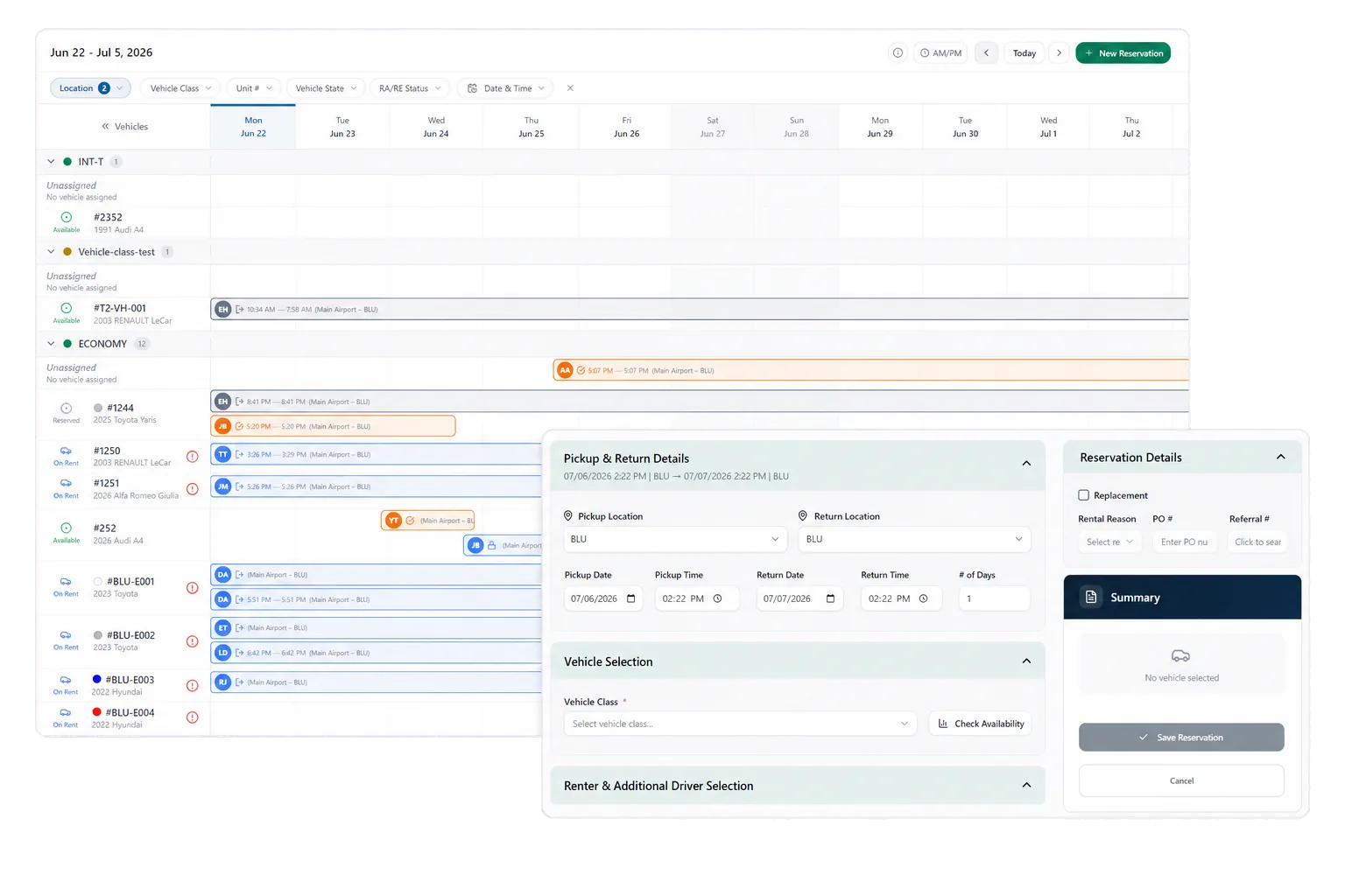 Plan reservations and vehicle assignments from one working calendar