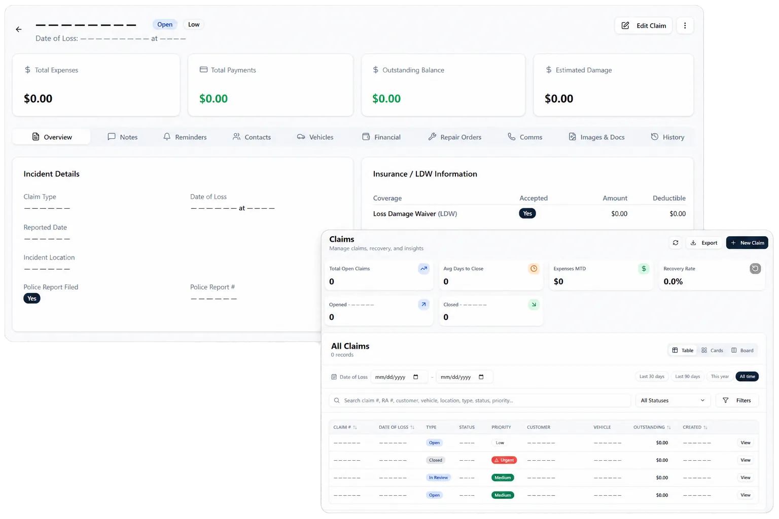 Connect vehicle-condition evidence with the claim record