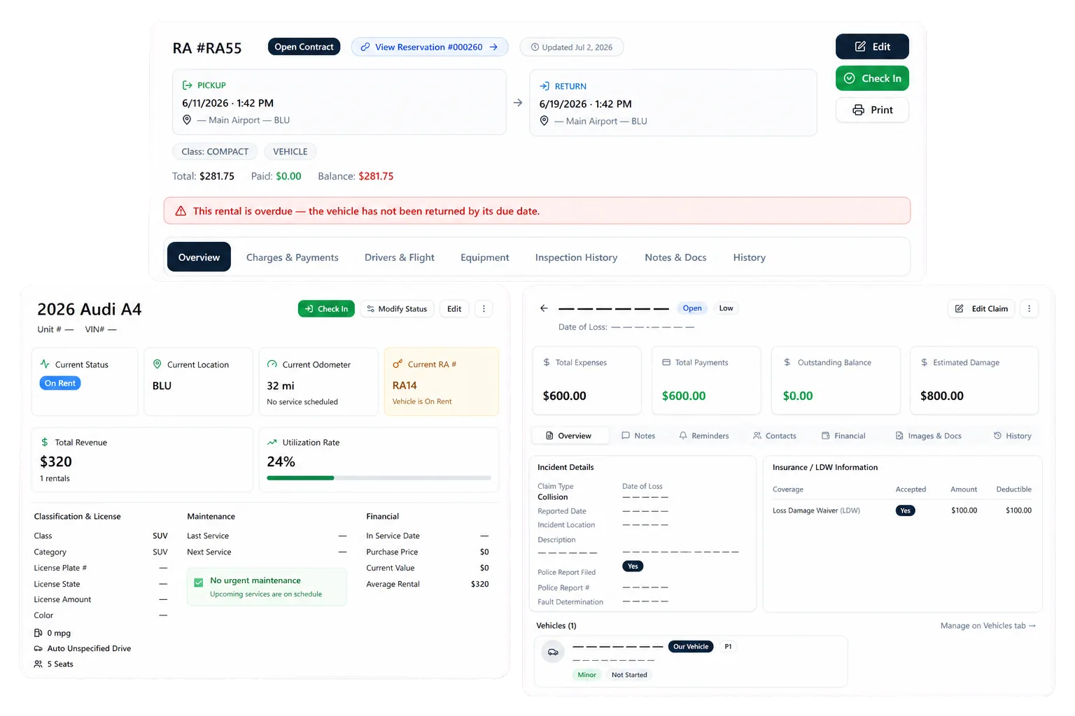 Keep agreements, condition evidence, service, and claim records connected for each high-value vehicle.