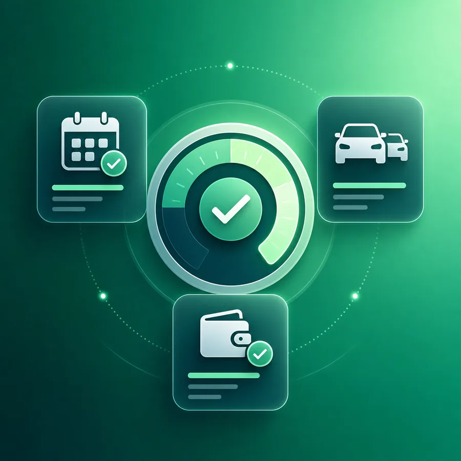 Car rental efficiency assessment scoring an operation 82 out of 100 across reservations, fleet and payments